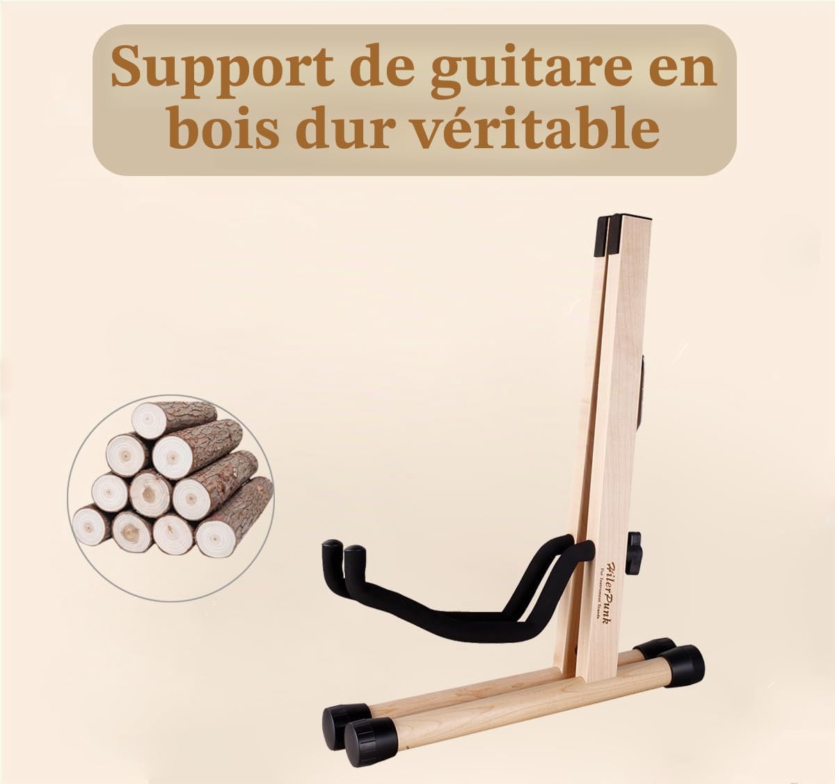 Pied de Guitare en Bois Massif - Support Pliable A-Frame Réglable pour Guitares Acoustiques, Électriques, Basse, Violoncelle, Banjo, Mandoline, Ukulélé