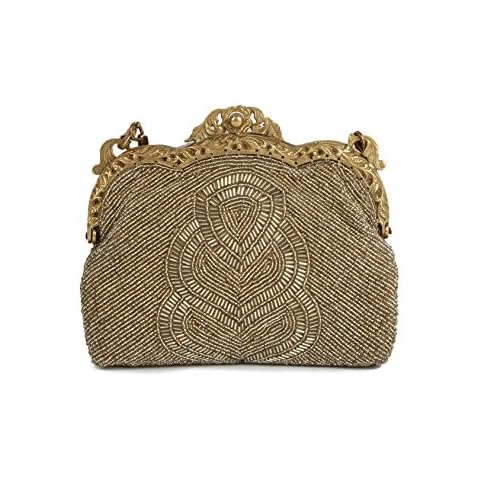 MyBatua Claire Dull Gold Antique Vintage Bag Hand Embroidery Clutch ACP-086-Gold Cover
