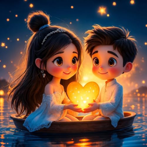 Image of Home Sizzler 7D Cartoon Couple Night Sky Eyelet Polyester Room Darkening Door Curtains - 7 Feet (Pack of 1)