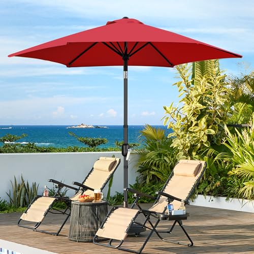 Yaheetech 9FT Outdoor Patio Umbrella, Outdoor Table Umbrella with Push Button Tilt and Crank, Yard Sun Shade, UV Protection Waterproof for Garden/Deck/Backyard/Pool, Red image 3