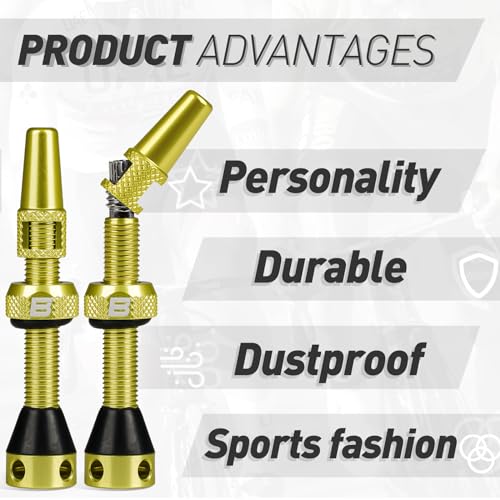 Image of BWSHLF Tubeless Presta Valve Stem 40 /44 /55 /60 /65 /80 /100 mm, Super Light Alloy Presta Valve Stem Kit with Valve Core Remover Tool and Valve Stem Caps - Multiple Color and Size Options(Pair)