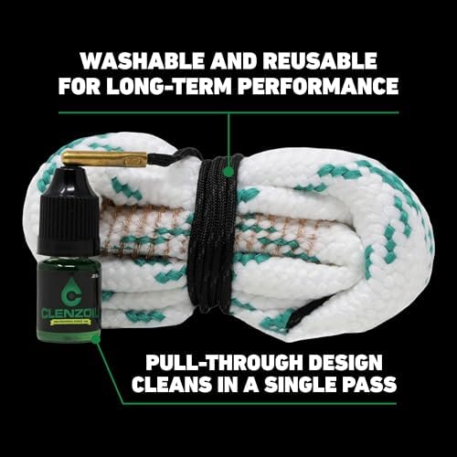 Clenzoil Cobra Bore Cleaner – Pull-Through Gun Barrel Cleaning Tool – Brass Brush Embedded in Cotton Bore Rope – Reusable & Washable – Includes CLP – Pistol, Rifle & Shotgun Detail