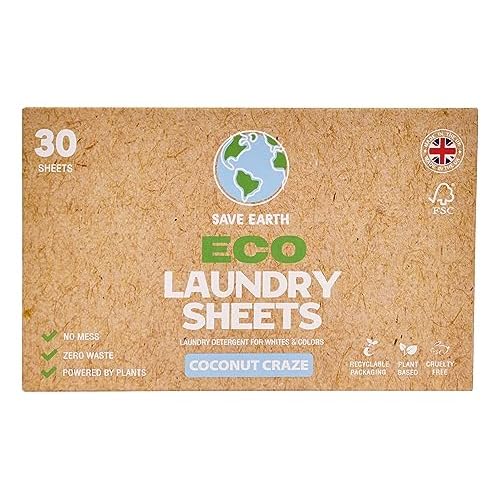 Save Earth UK Laundry Detergent Sheets – Coconut – Eco-Friendly, Biodegradable Ingredients & No Harsh Chemicals, 30 Loads