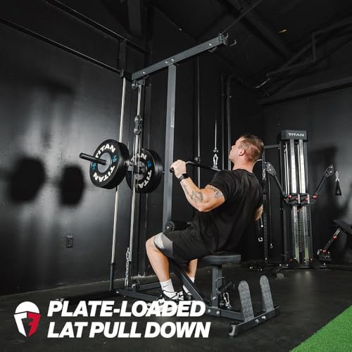 Image of Titan Fitness Plate-Loaded LAT Tower, Rated 400 LB, Specialty Upper Body Machine, LAT Pulldown and Low Row Cable Machine for Home Gym, Shoulder and Back Workout Equipment