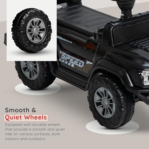 Image of Baybee Roady Ride on Car for Kids | Portable RideOn Toy Cars with Backrest & Basket | Baby Push Rideon Jeep with LED Light & Music & Storage Basket | Baby RideOn Car for Kids 1-3 Years (Black)