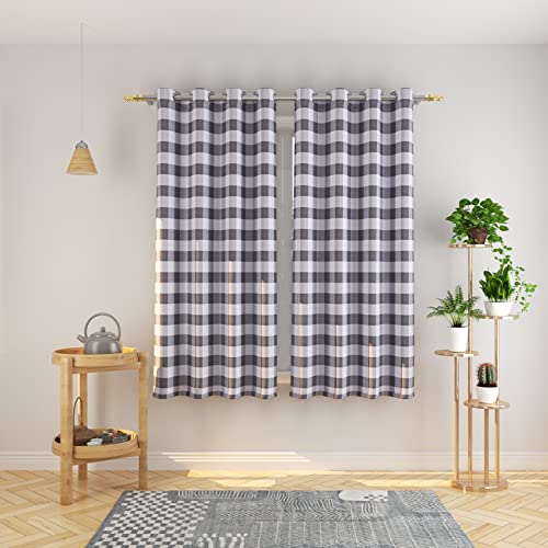 NATUS WEAVER Buffalo Check Curtains 54 inches Long Basement Grey and White Gingham Plaid Kitchen Window Curtain Panels Living Room Checker Drapes Bedroom Grommet Top Window Treatment 2 Panels