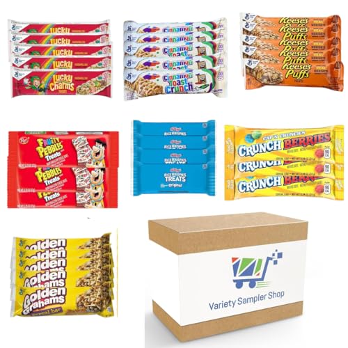 Cereal Bars Variety Pack Breakfast Food Snack Box 30 Individually Wrapped Granola Bars Lucky Charms,...
