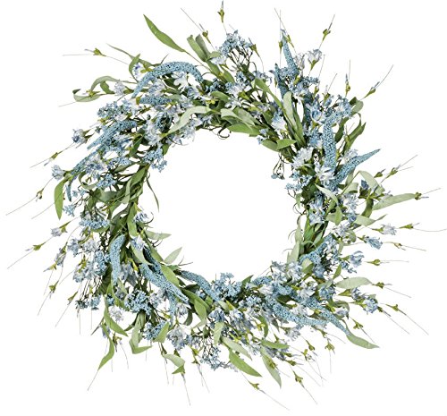 Sullivan's 18" Artificial Blue Mum & Heather Flower Wreath