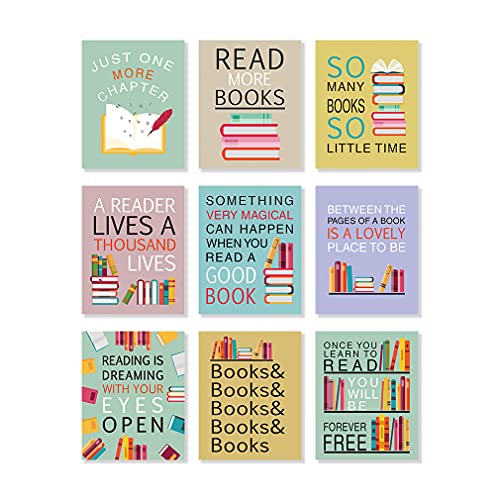 Image of CHDITB Unframed Colorful Art Print Motivational Quote Read More Books Wall Art Painting,Set of 9 (8 inchx10 inch) Canvas Watercolor Cartoon Inspirational Saying Poster for Classroom Kids Room Nursery Decor