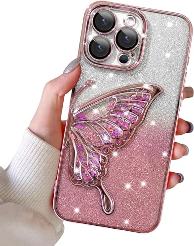 Image of SHINESTAR 3D Butterfly Case for iPhone 14 Pro Max Cover, Cute Girly Glitter Bling Luxury Back Cover for Women Girls Protective Shockproof Slim Camera Protection for iPhone 14 Pro Max - Pink
