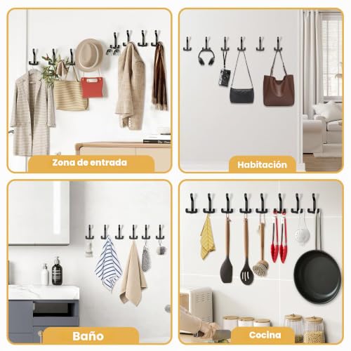 Miniatura 7 de Meijo Percheros Pared Con 5 Ganchos, Ganchos Para Abrigos Negro Pared Ganchos De Pared Acero Inoxidable Colgadores Ganchos Perchero Para Baño Entrada Cocina