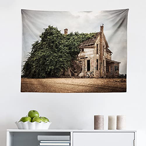Ambesonne Rustic Tapestry, Historical House with Overgrown Oregon Ivy 