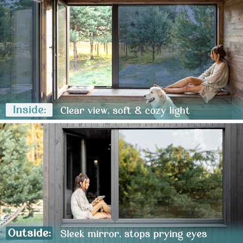 Image of Haton Window Tint for Home, One Way Film, Blue Silver 29.5 inch x 78.7 inch | Heat Control Sun UV Blocking Reflective Mirror Privacy Film, Static Cling No Glue Removable See Out Not in Office Door Glass