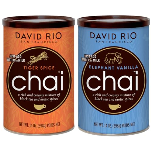Tiger Spice + Elephant Vanilla Chai Tea Latte Mix (2 Pack) Decaf Black Tea, Organic Spices, Dairy Free, Serve Hot or Cold, Just Add Water or Milk