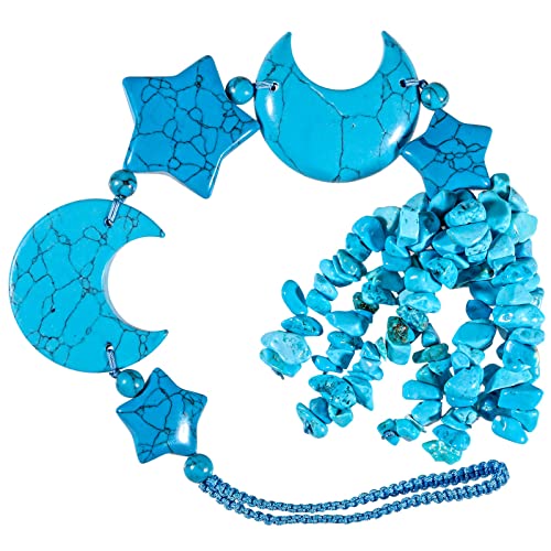KYEYGWO Blue Howlite Turquoise Reiki Healing Half-Moon Crystal Hanging Decor with Tumbled Stone - Image 3