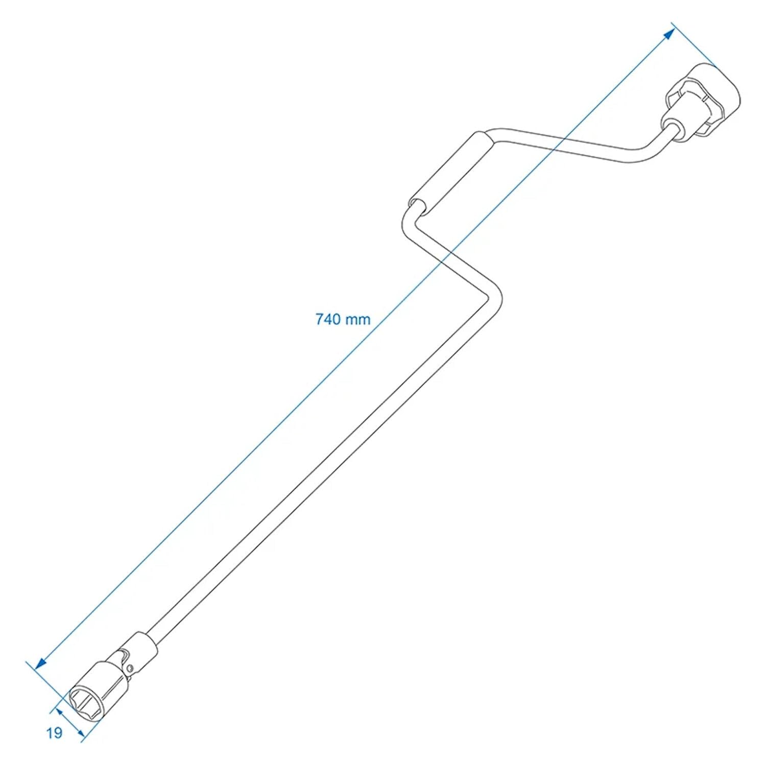 ProPlus Prolunga a manovella con giunto cardanico, 740 mm, supporto manovella 19 mm