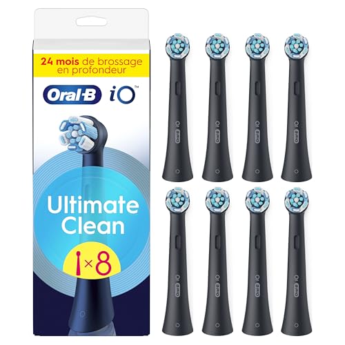 Oral-B Brossettes de Rechange Ultimate Clean, lot de 8, Noires – Recharges Brosse à Dents Électrique iO, pour Adultes, Tête Ronde pour un Brossage en...