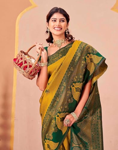 Image of SIRIL Women's Banarasi Soft Silk Saree Pure Silk with Unstitched Blouse Piece