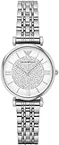 Emporio Armani Watch for Women, 32mm Zweizeiger-Quarzwerk mit silberfarbenem Edelstahlarmband Silberfarbener Ton und Weißer Glitter