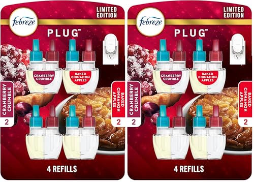 Image of Febreze Odor-Fighting Fade Defy PLUG Air Freshener Baked Cinnamon Apple,Cranberry Crumble,.87 fl. oz. Oil Refill,(Pack of 8)