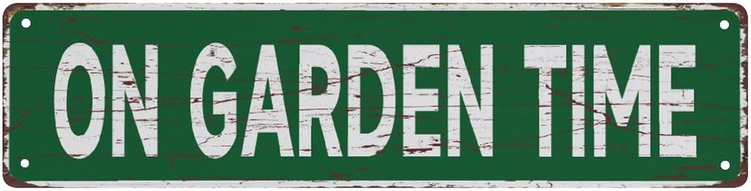 Peiyeety A007 Vintage Metal Tin Sign On Garden Time Vintage Sign, Retro Wall Decor For Home, Bar, Garage, Cafe, Man Cave, Garden, Backyard, Rustic Wall Art For Indoor And Outdoor Decoration, 4X16 Inch