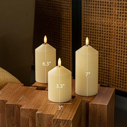 Image of LUSHARBOR Flameless Candles with Remote, 3 Pack Battery Operated Candles Real Wax LED Fake Pillar Candles with Timer Flickering Battery Candle for Wedding Home Party, Ivory