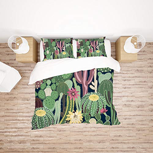 Funda de edredón de matrimonio con cactus para un dormitorio fresco y acogedor 3