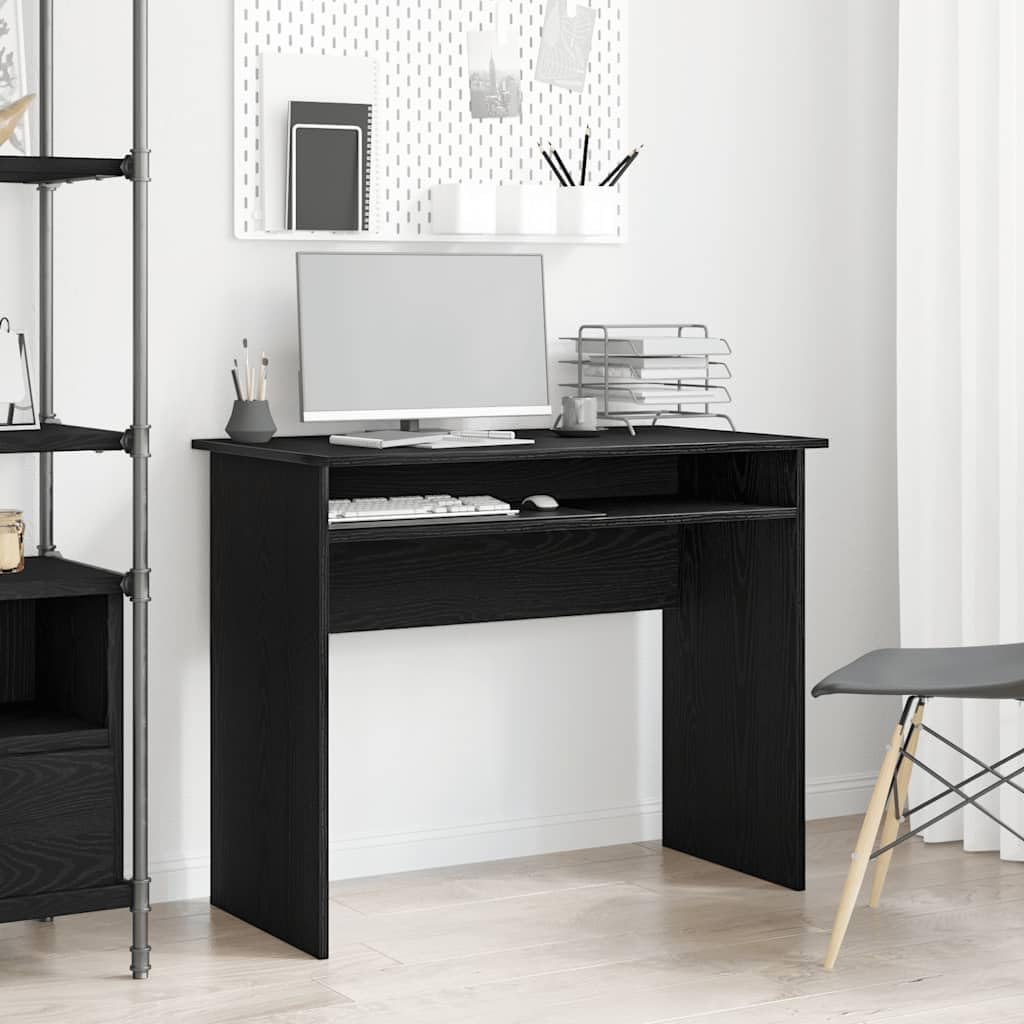 Scrivania per PC 90x50x74 cm Tavolo da Studio Rovere Nero | Tavolo compatto salvaspazio per camera da letto e ufficio con ampio ripiano in legno ingegnerizzato facile da pulire
