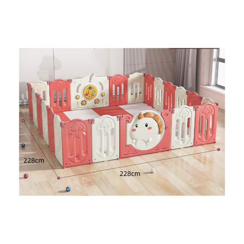 Recinto per Bambini in Plastica XL PL64-RED Area Giochi Pieghevole, 20 Pannelli + 2 Pannelli Gioco + 1 Porta, Box Neonato Interno ed Esterno, 228x228 cm, Rosso