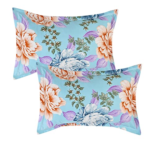 Image of Microfiber Fitzy Fitted 280 Tc Bedsheet King Size , Elastic Bedsheet , 72X78 + 12 In Drop ,With 2 Pillow Covers (Bluespringflower)