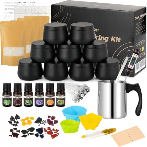 Yvgoov Kerzen selber Machen Set Kerzen Gießen Set Kerzenherstellung Set Candle Making Kit Sojawachs, Duftöle diy set bastelset erwachsene als Frauen Geschenk (schwarz)