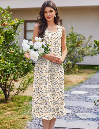 Image of Ekouaer Nightgowns for Women Cotton Long Night Gown Sleeveless Sleep Dress Victorian Nightdress Ladies Sleepwear