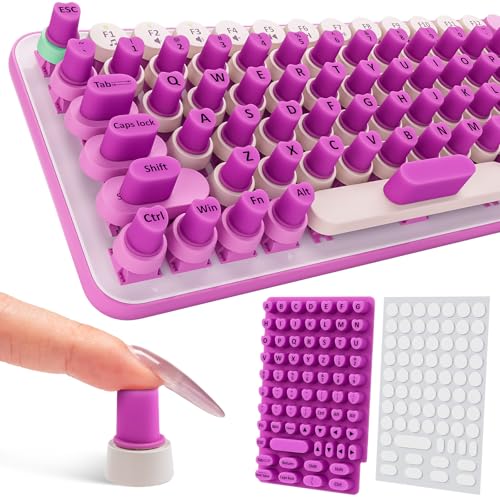 70PCS Keyboard Sticker for Long Nails, Self-Adhesive Raised Nail Art Typing Keycaps, Soft Long Nail Keyboard Stickers for Desktop PC Keys Cover, Heart-Shaped Keyboard Nail Bubbles for Women - Purple
