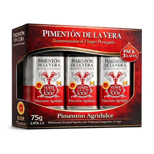 Pimentón de la Vera Ahumado AgriDulce, Denominación Origen Protegida, Pimentón Yuste 1557, Producido en Extremadura, Ideal en guisos, carnes, salsas, embutidos y platos tradicionales, 3 botes de 75 gr