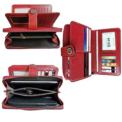 Image of Women's RFID Blocking Wallet Large Zip Around Leather Clutch with Wristlet | Large Capacity, 23 Card Slots, 2 ID Windows, Phone Holder, Soft PU Leather, RFID Secure, Coin Pocket, Checkbook Holder