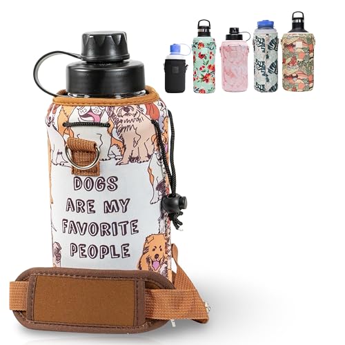 Made Easy Kit Neoprene com isolamento térmico para garrafa de água - alça de ombro acolchoada ajustável - bolsa tiracolo para garrafa de vidro, copo de aço inoxidável - 5 tamanhos (amante de cachorro