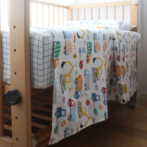 Image of 3 Pcs 100% Cotton Toddler Sheet Pillowcase Set for Boys and Girls,Include Fitted Sheet,Top Sheet and Envelope Pillowcase,Cute Cartoon Pattern,Soft Skin-Friendly Breathable(Vehicle)