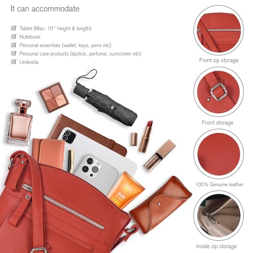 Image of Oak Leathers Leather Crossbody Bag For Women With Adjustable Sling Strap - Medium Size Crossover Shoulder Handbag Purse