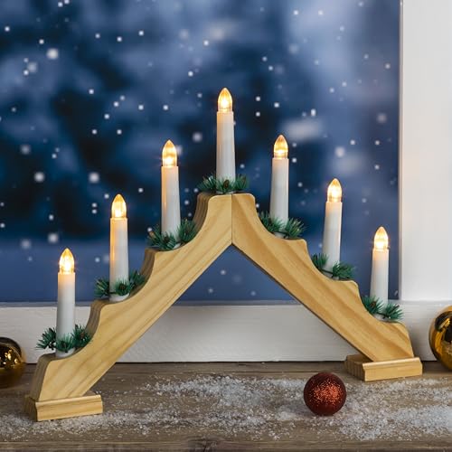 mucHome Holz Schwibbogen Lichterbogen 42cm mit 7 LED Kerzen und Timer...