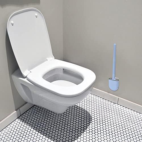 Amazon Brand  Umi Toilet Brush and Holder Set for Bathroom,Deep-Cleaning Bendable Brush Head with Non-Slip Long Plastic Handle,Easy to Clean Washroom Corner - Flat,Blue