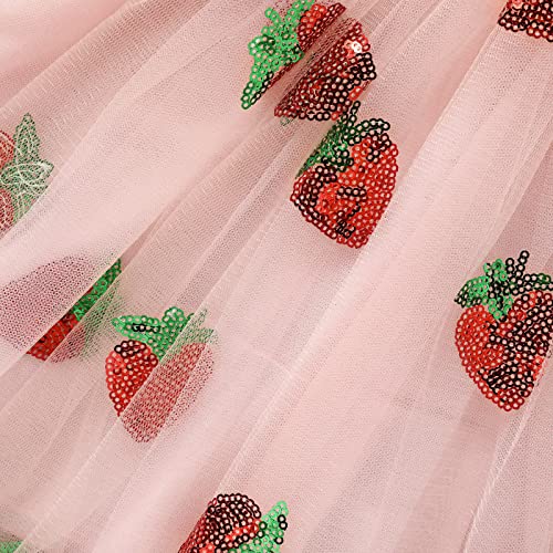 Grnshts Toddler Baby Girl Dress Ruffle Sleeve Knit Dress Tutu Dresses Princess Sundress (Pink Strawberry 2, 12-18 Months) #TOP6