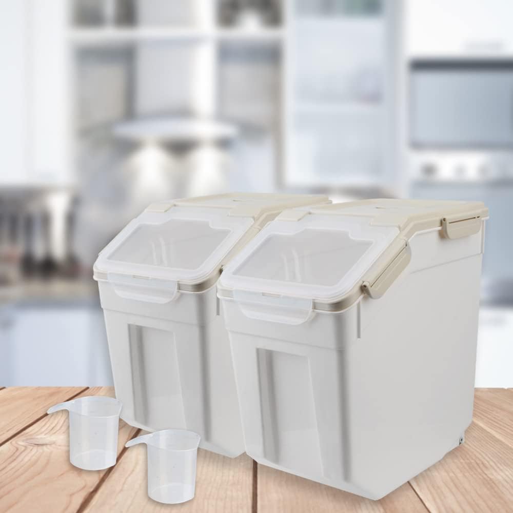 Saim Confezione da 4 contenitori grandi per farina, 11,3 kg, contenitori ermetici per riso, con coperchio con chiusura a chiave, con misurino, per farina, riso, grano (grigio)