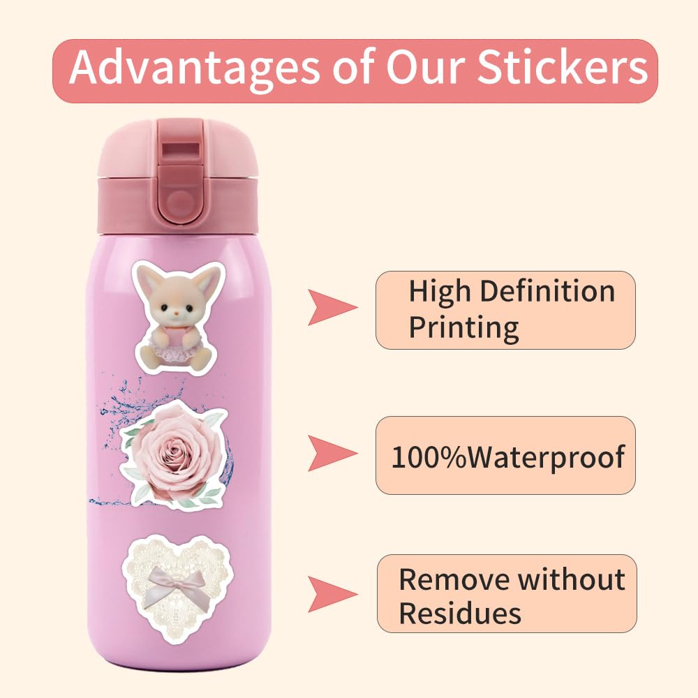 100Pcs Coquette Stickers Laptop Car Scrapbook Phone Skateboard Suitcase Luggage Bike Pink Coquette Stickers Vinyl Waterproof Aesthetic Personalised Stickers for Teens Boys Girls Adults - Image 3