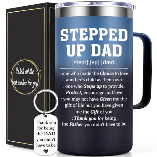 Livole Step Dad Fathers Day Gift Step Dad Gifts 20oz Insulated Coffee Mug with Keychain Birthday Fathers Day Gift Gradient