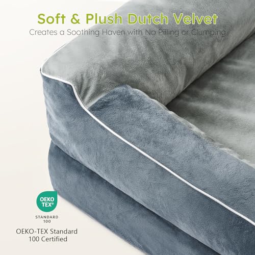 Image of CWAWZ Jumbo Dog Bed for Extra Large Dogs, Orthopedic Dog Bed with Cooling Gel Memory Foam, Waterproof Dog Bed with Removable Washable Cover, 45 inch Dog Sofa Couch Dutch Velvet with Bone Toy, Dark Gray