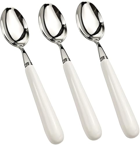 MEIYAHOME 3 cucharas de cena fina de acero inoxidable 1810 con borde redondo, cuchara de postre SUS304, 3 unidades