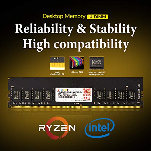 v-Color 8GB (1 x 8GB) DDR4 DRAM 2666MHz (PC4-21300) CL19 1.2V U-DIMM Desktop Memory Ram Upgrade Module (TD48G26S819-VC)