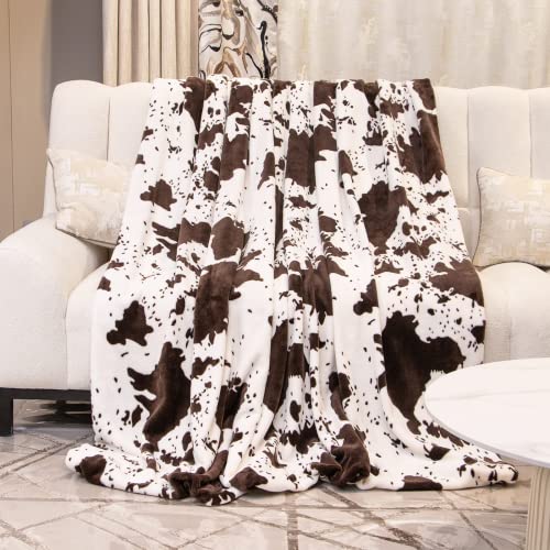 Image of Fleece Throw Blanket for Couch, Birthday Gifts for Women Men Kids, Brown and White Soft Plush Warm Throw Blanket for All Seasons Home Room Decor 50x60 Inches