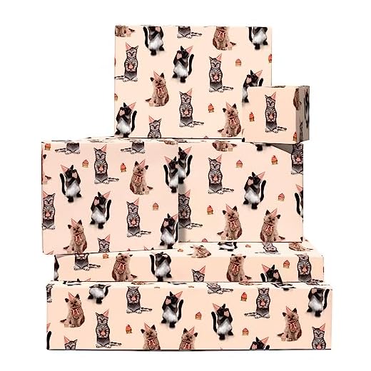 CENTRAL 23 - Cat Wrapping Paper - 6 Sheets of Pink Birthday Gift Wrap - Kittens in Hats - For Women Girls New Baby - Recyclable