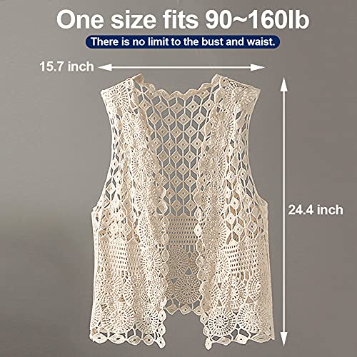 Image of Womens Floral Crochet Lace Boho Trim Sleeveless Open Front Vest Cardigan
